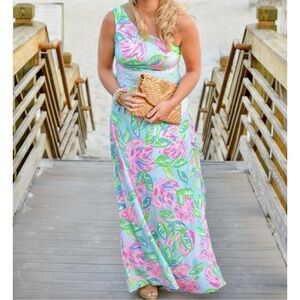 NWT LILLY PULITZER Malia One Shoulder Totally Blossom Engineered Maxi Dress Sz M